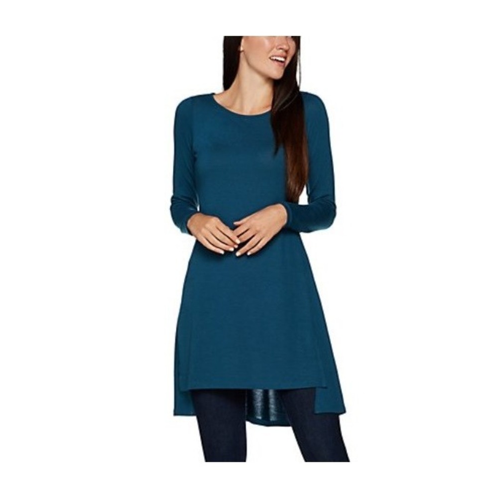 NWT Lisa Rinna M Long Sleeve Knit Tunice side Slit Blue 114112